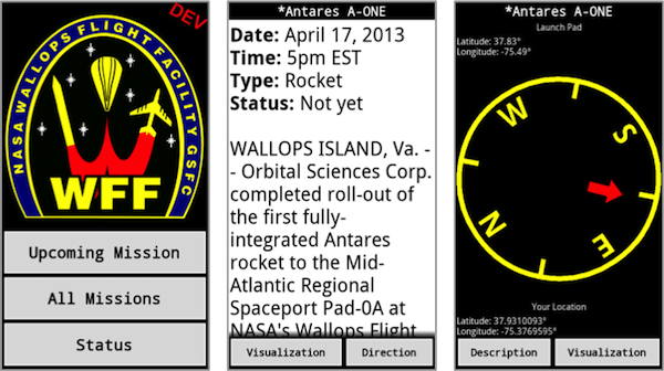 What's Up at Wallops Android Mobile Application Screenshots